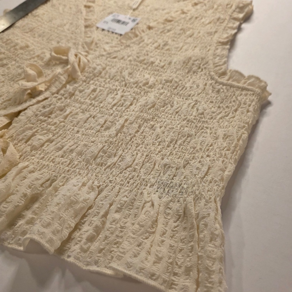 American Eagle Smocked Tie Front‎ Vest Cream Ruffle Trim Boho XL New With Tags - Picture 7 of 13
